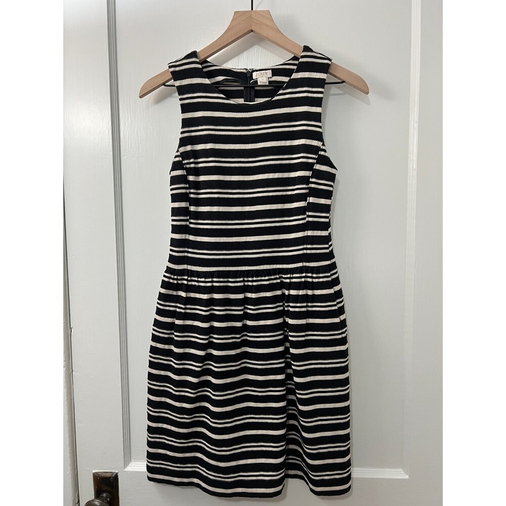 J.Crew Women's Striped Sleeveless Knit Dress Size Small Black Cream Cotton Blend